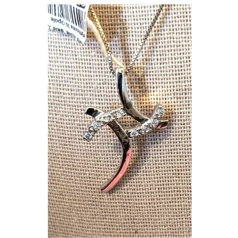 NWT Abstract 925 CZ Pendant on 925 Sterling 18" Box Chain Necklace