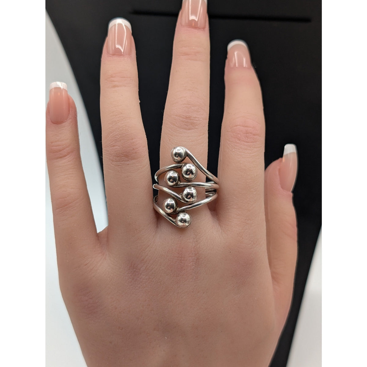 Artisan 925 Sterling Silver Modernist Ball Finger Wrap Bypass 10g Ring Sz 10