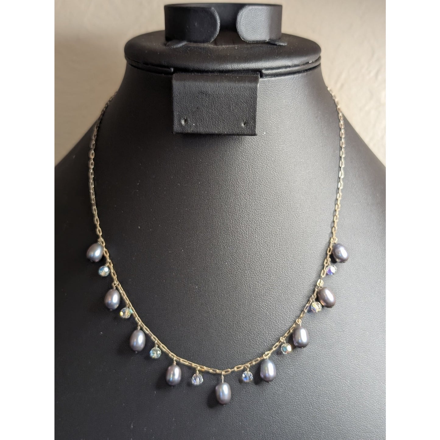 925 Sterling Silver Purple Teardrop Pearl Crystal Dangles 16.5"-18" Necklace