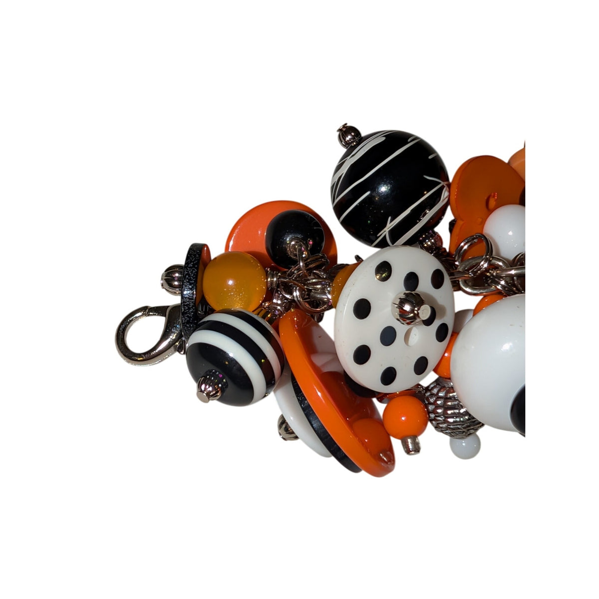 Vintage Artisan OOAK 90s Halloween Button Bead Pumpkin Charm Costume Bracelet