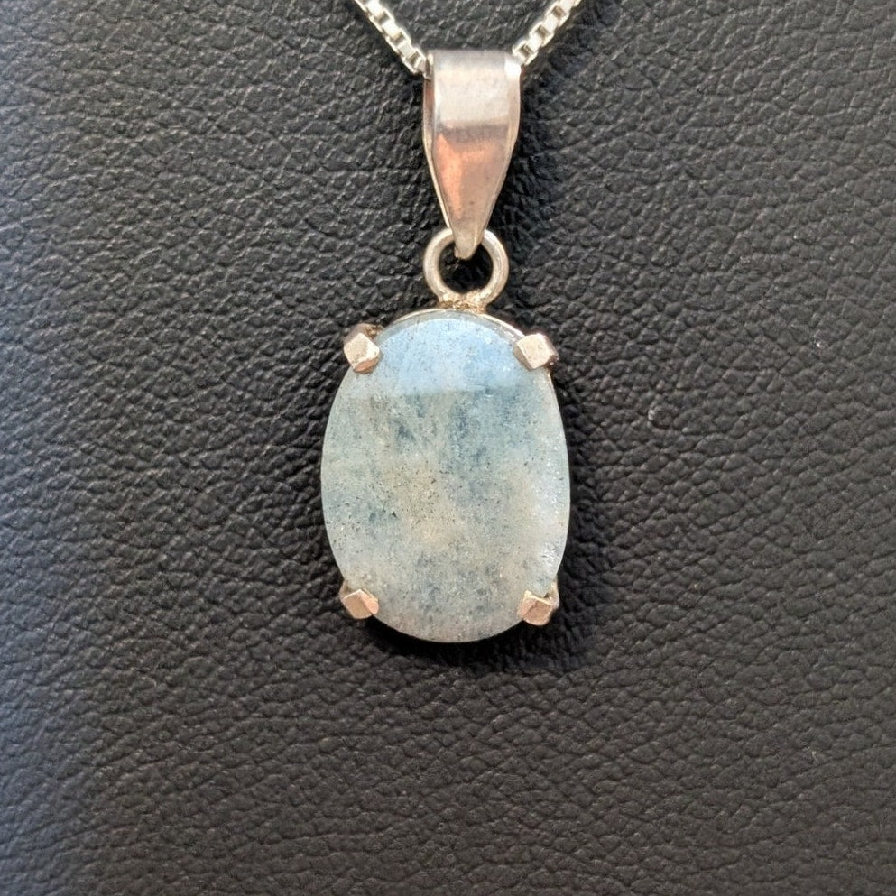 Vtg 925 Sterling Silver Natural Aquamarine March Birthstone Box Chain Necklace