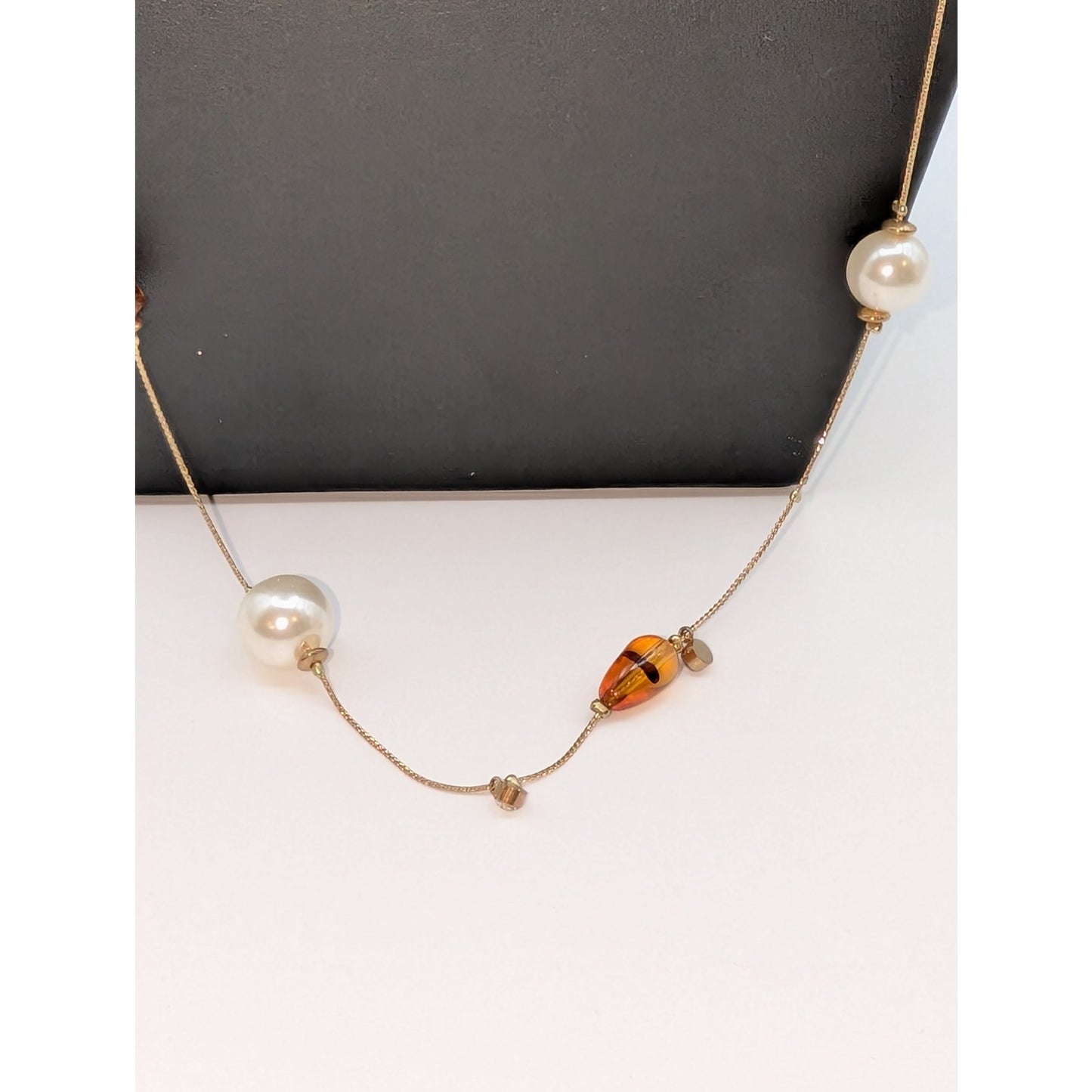 Lot of Three Vintage Gold Tone Beaded Locket Chain Layered Necklaces