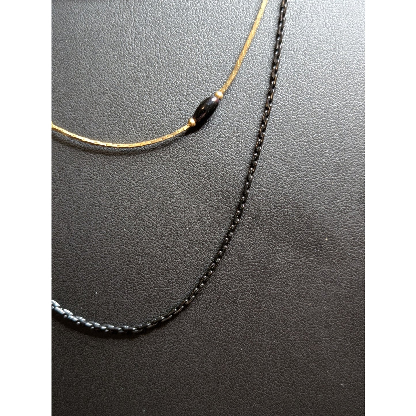 Lot of Two Vintage Black & Gold Chain Layered Necklaces