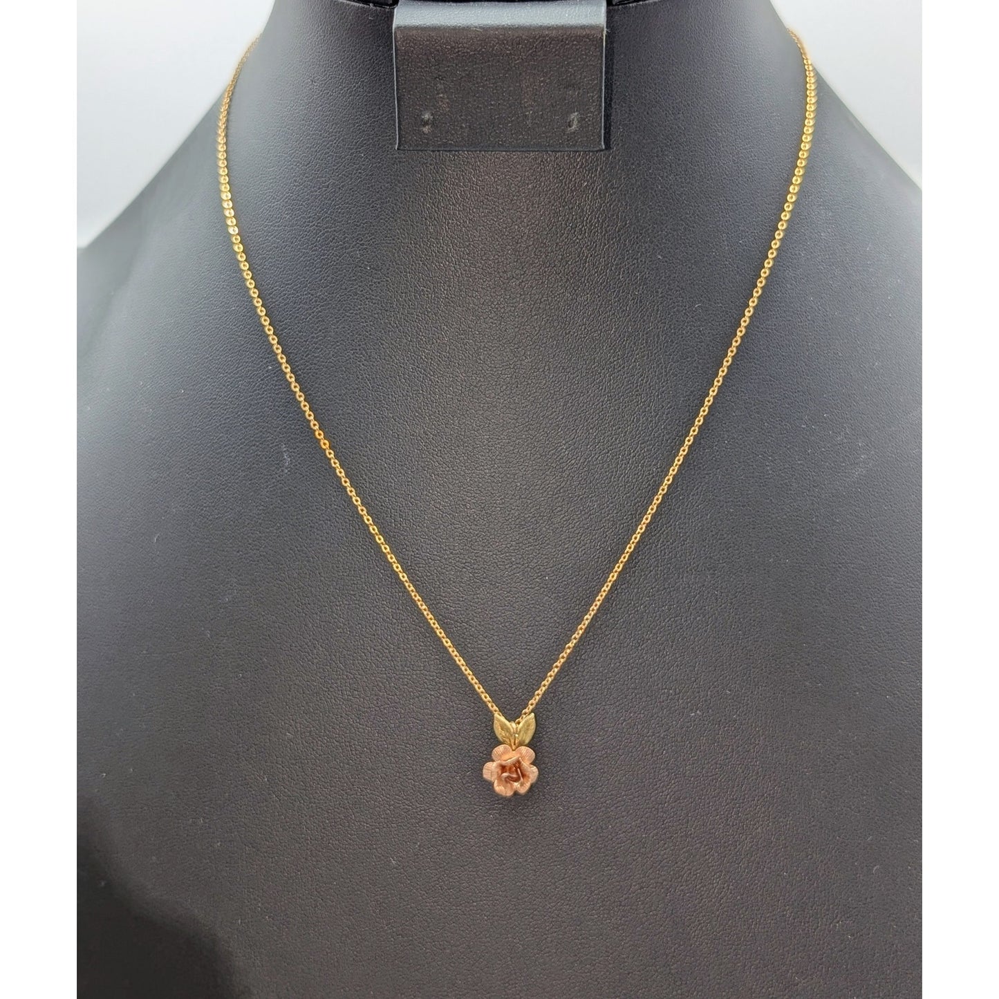 Vintage Krementz 1960s Rose Pink & Yellow Gold Overlay Pendant 18" Necklace