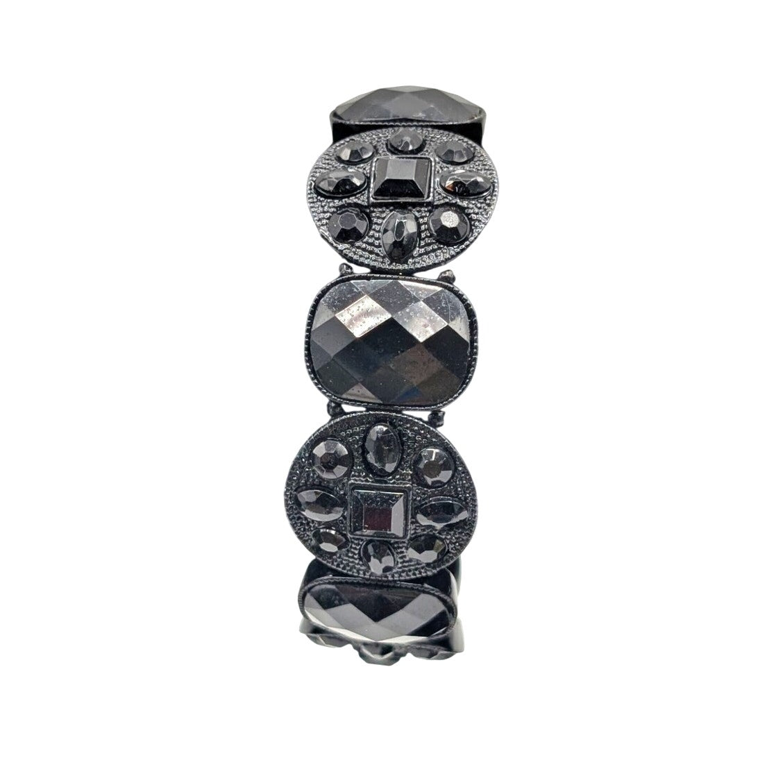 Lot of Two Black Gray Faux Pearl Crystal Wire Wrap & Stretch Bracelets