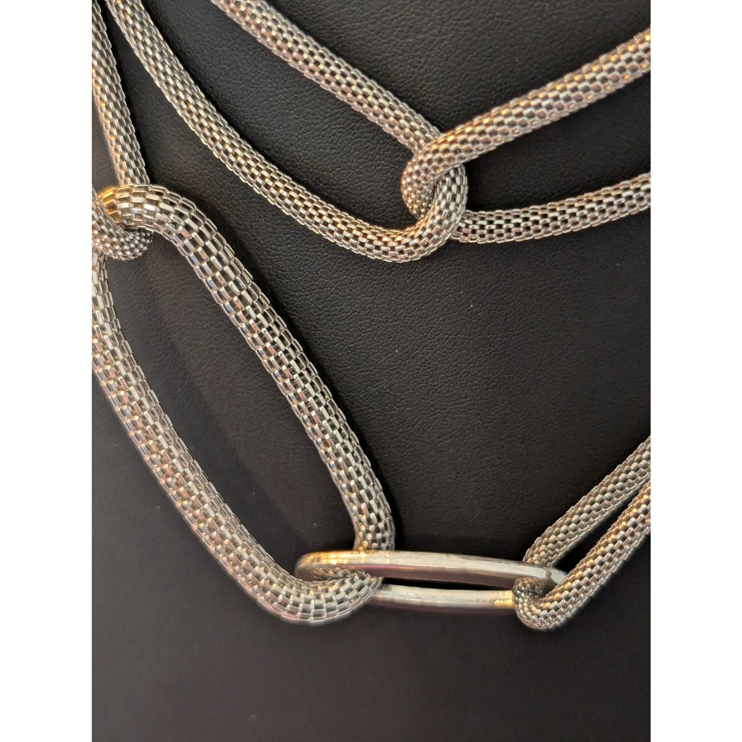 Vintage Chico's Mesh Link Silver Tone Long Statement 34" Necklace