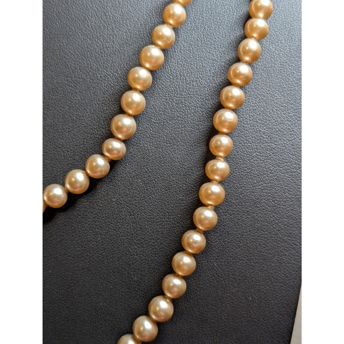 Vintage 58" Long 5-6mm Faux Champagne Pearl Rhinestone Slide In Clasp Necklace