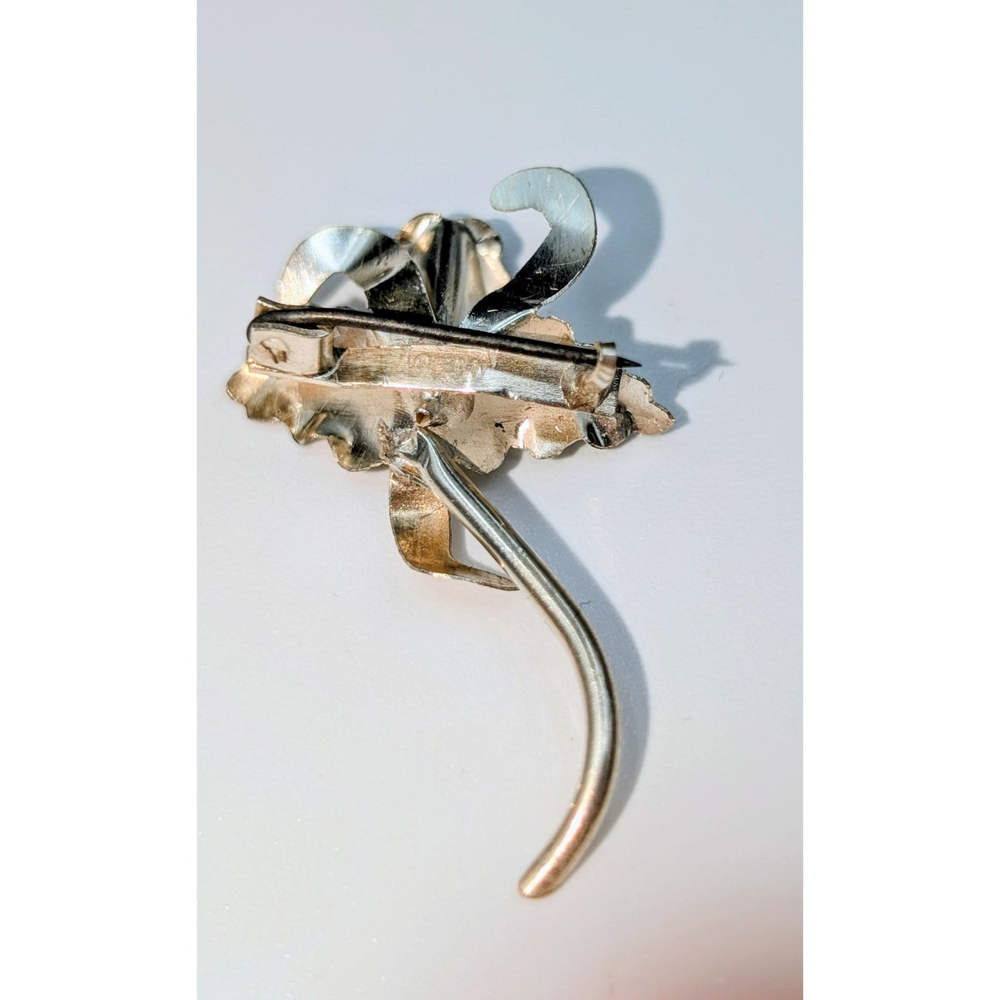 Vintage/Antique 900 Silver Green Stone Center Lightweight Orchid Flower Pin