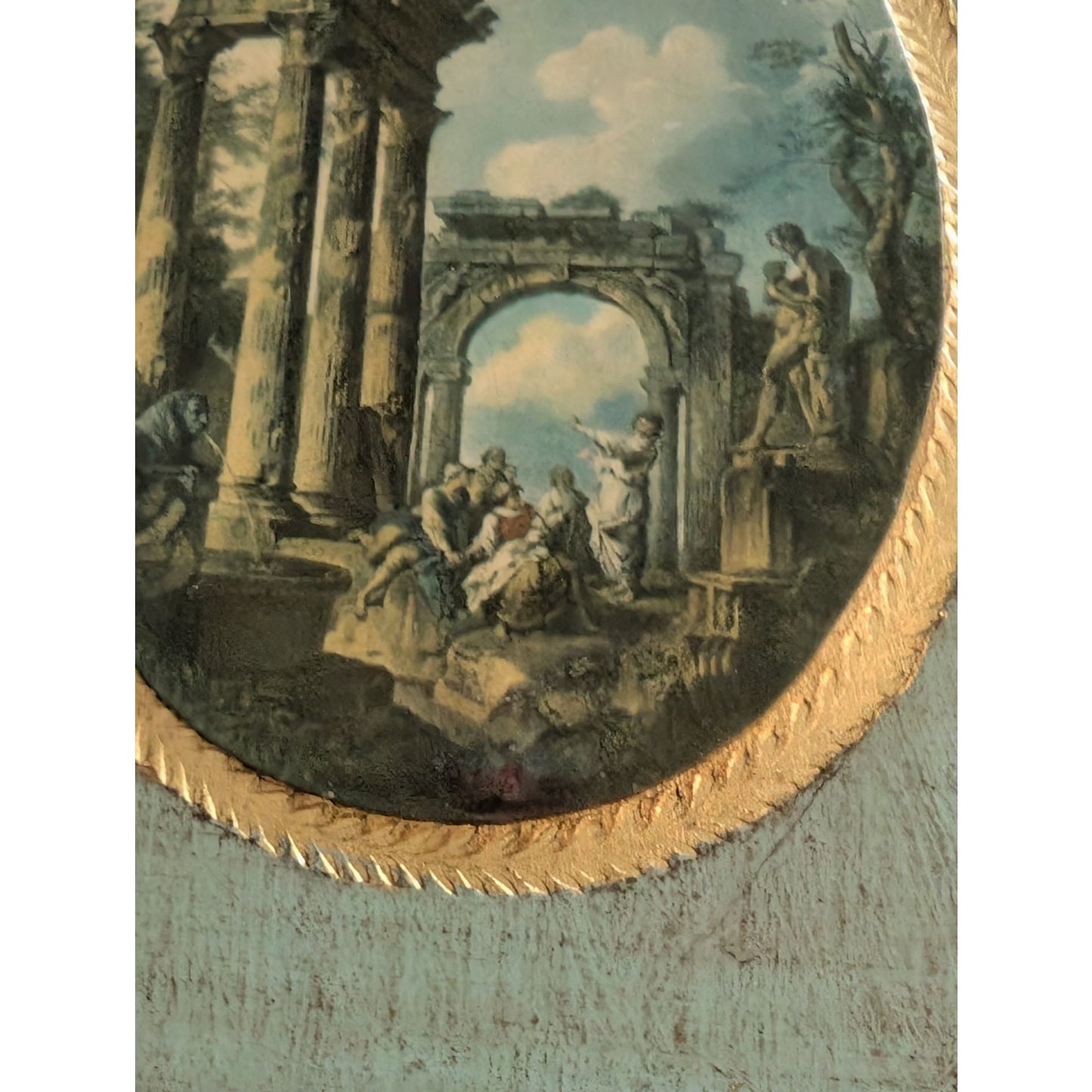 Pair of Antique Florentine Made in Italy Wall Plaques Prints of Roman Ruins