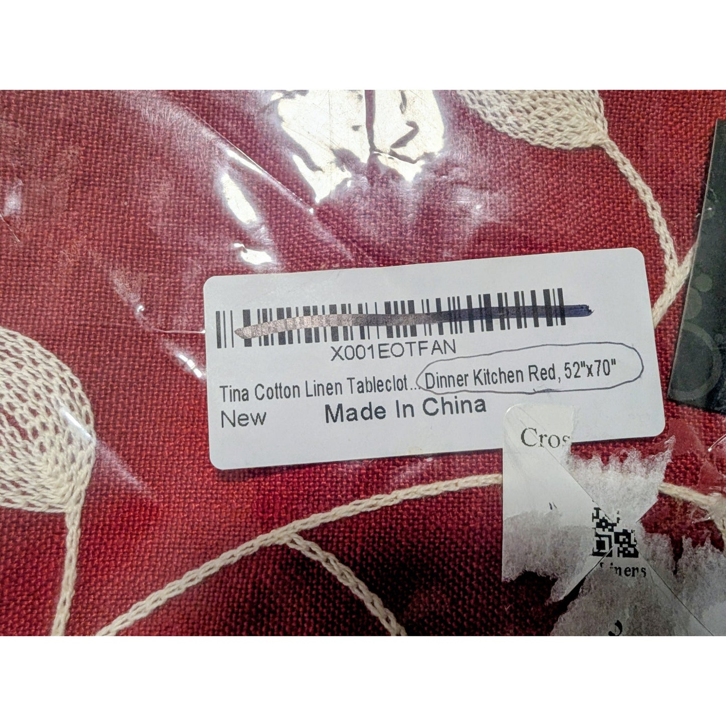 Tina Cotton Linen Dinner Kitchen Red 52" X 70" Rectangle Tablecloth NWT
