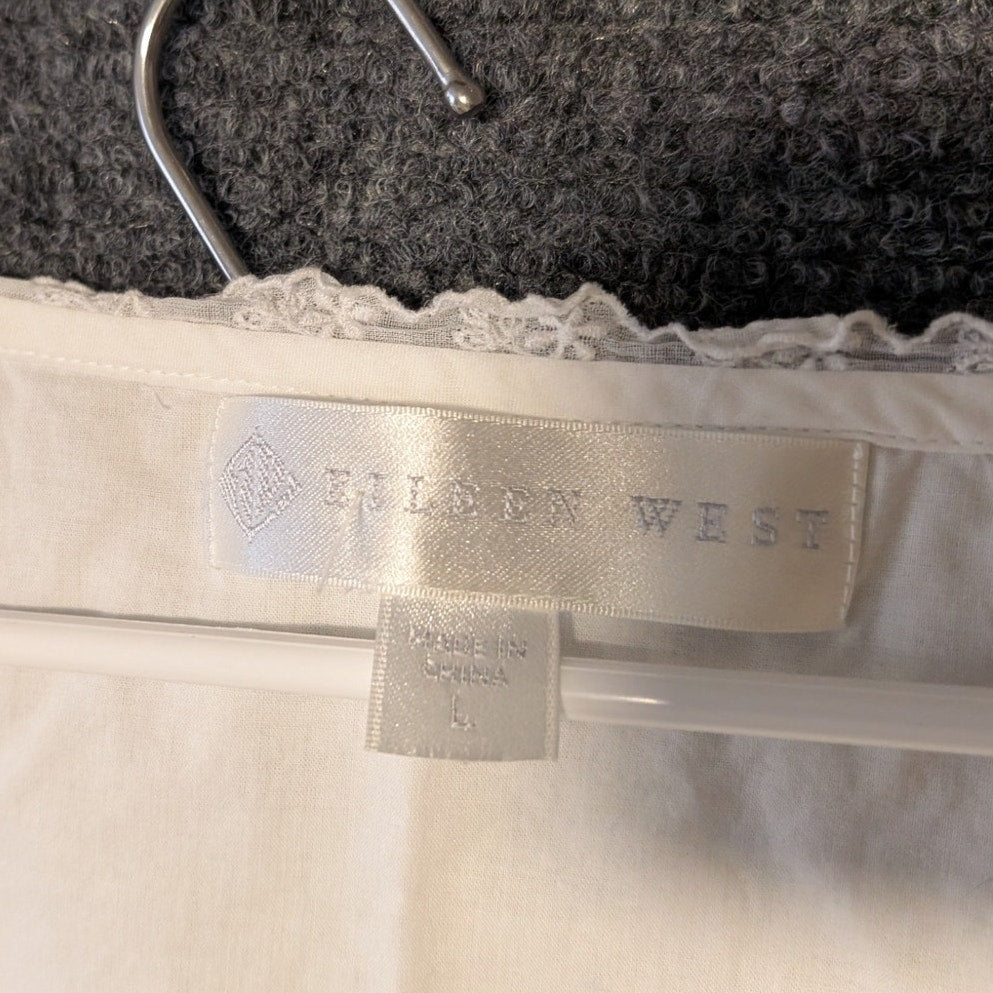 Eileen West Sleepwear White Lace Full Front Button Fine Cotton Night Gown Sz L