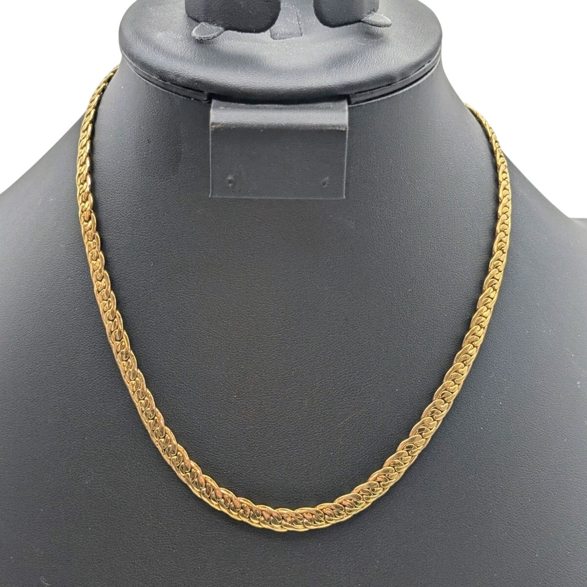 Vintage Braided Flat Herringbone Shiny Gold Tone 18" Necklace