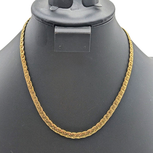 Vintage Braided Flat Herringbone Shiny Gold Tone 18" Necklace