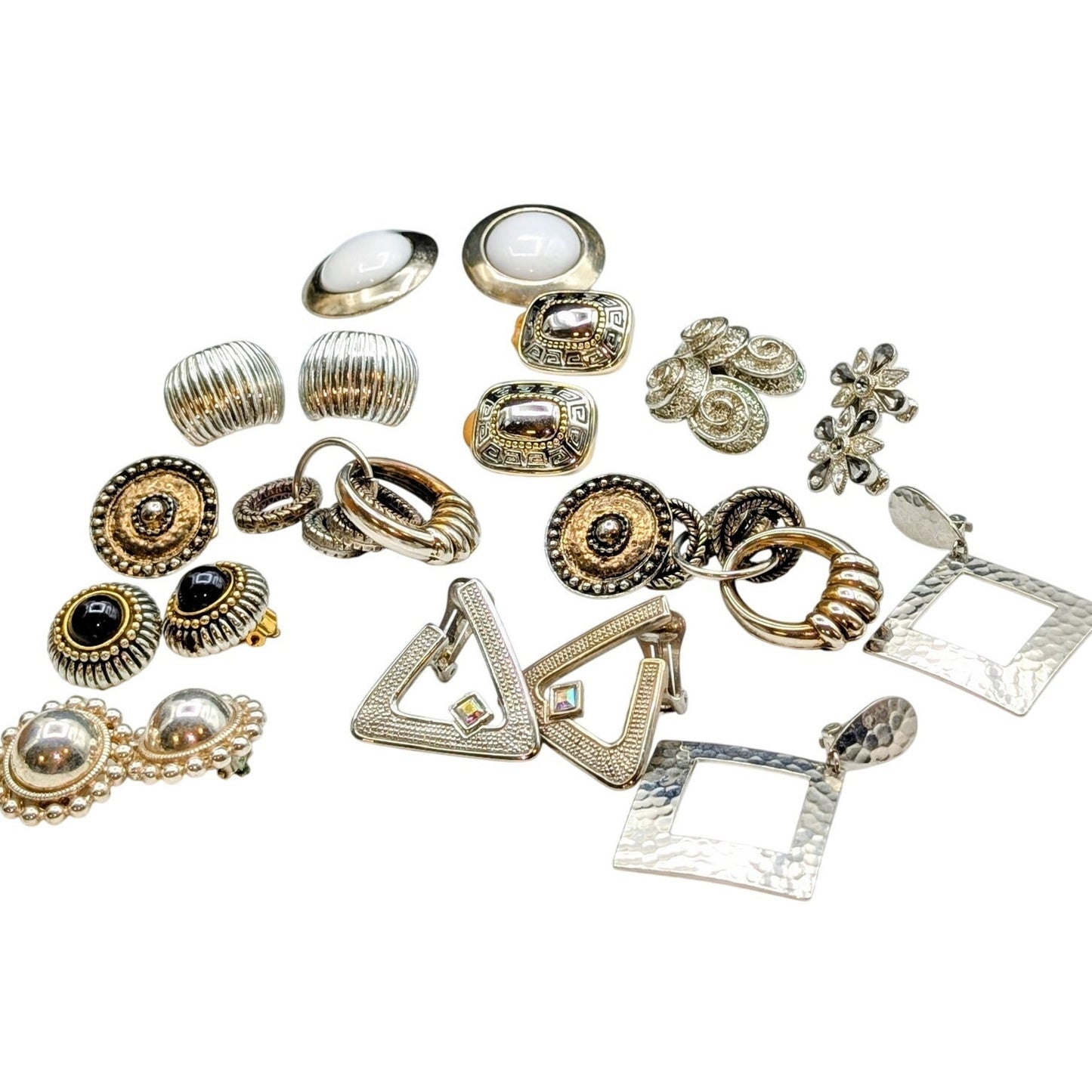 Lot of Ten Pair of Vintage Clip On Silver Tone Theme Earrings