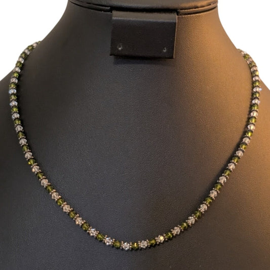 Vintage Green & Clear Bi-Cone Crystal Beaded 18.5"-20.5" Necklace