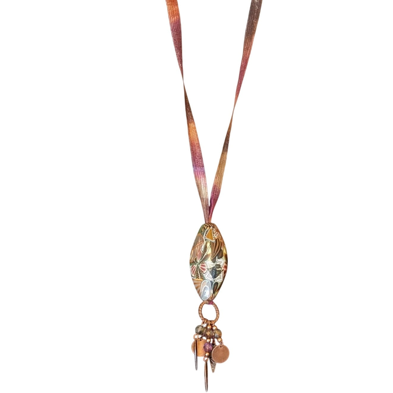 Boho Tribal Bead Ribbon 28" Toggle Clasp Necklace