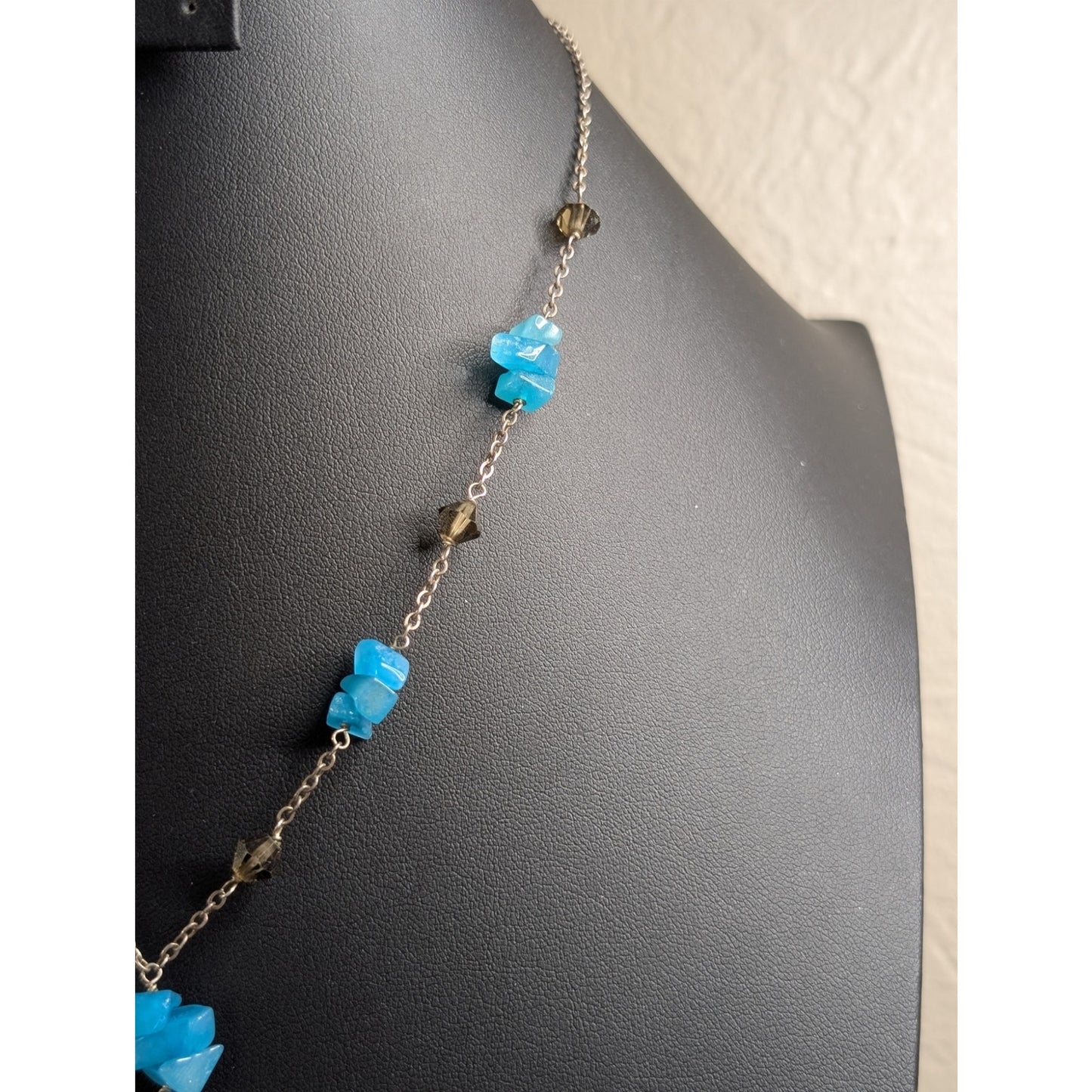 Neon Blue Gemstone Smoky Bicone Crystal Sterling Silver 16.5"-18.5" Necklace