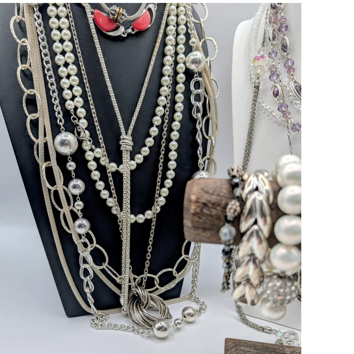 Reseller's Delight 47 Piece Silver Tone Vintage to Modern Costume Jewelry Lot