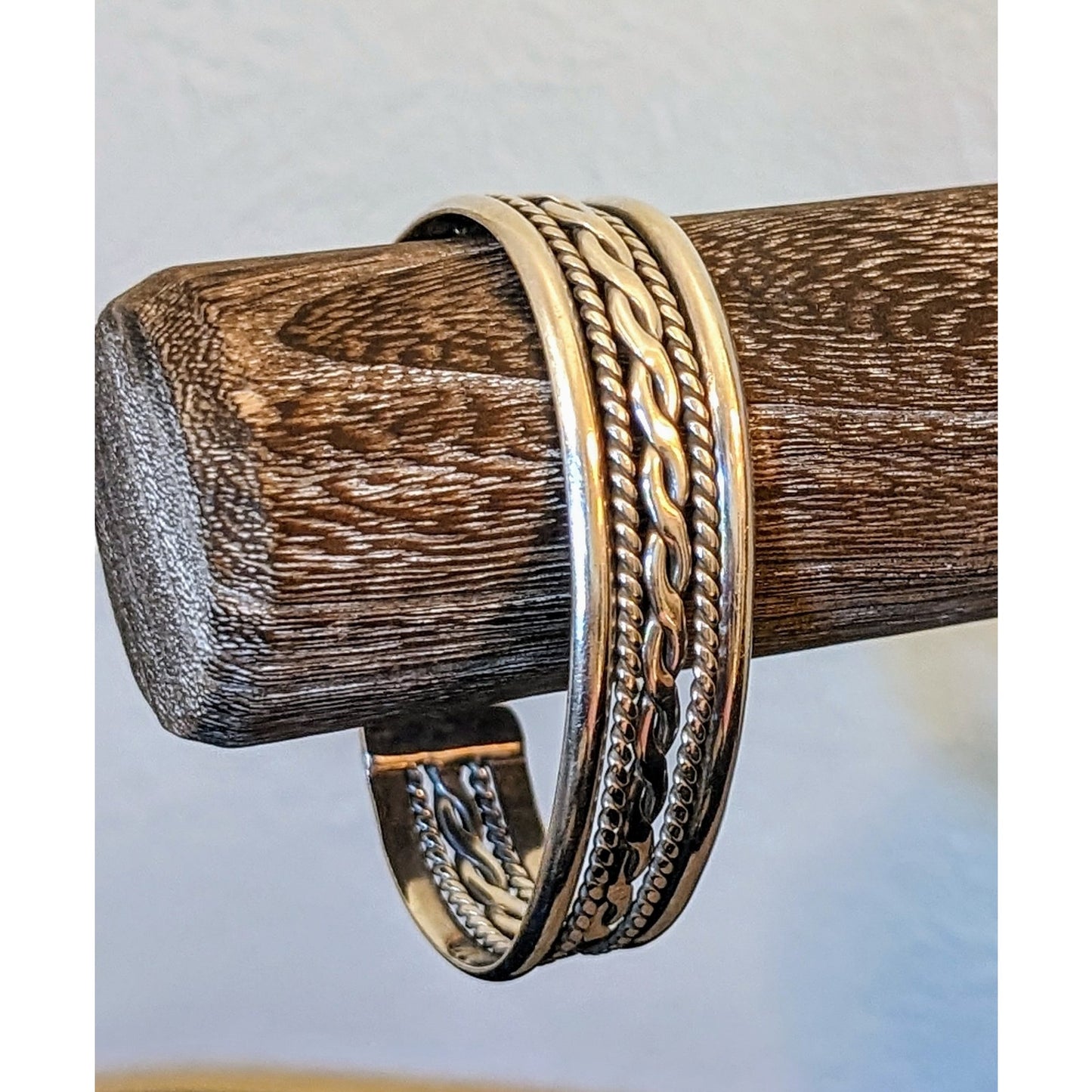Signed Mexico 925 Sterling Silver Braided Cuff Bracelet W/ Serial Number