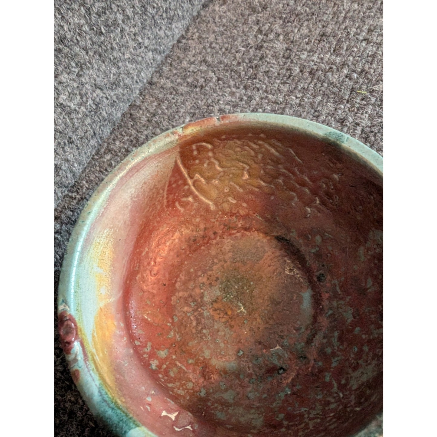 Signed ML Studio Pottery Turquoise Copper Gold Shine Bowl