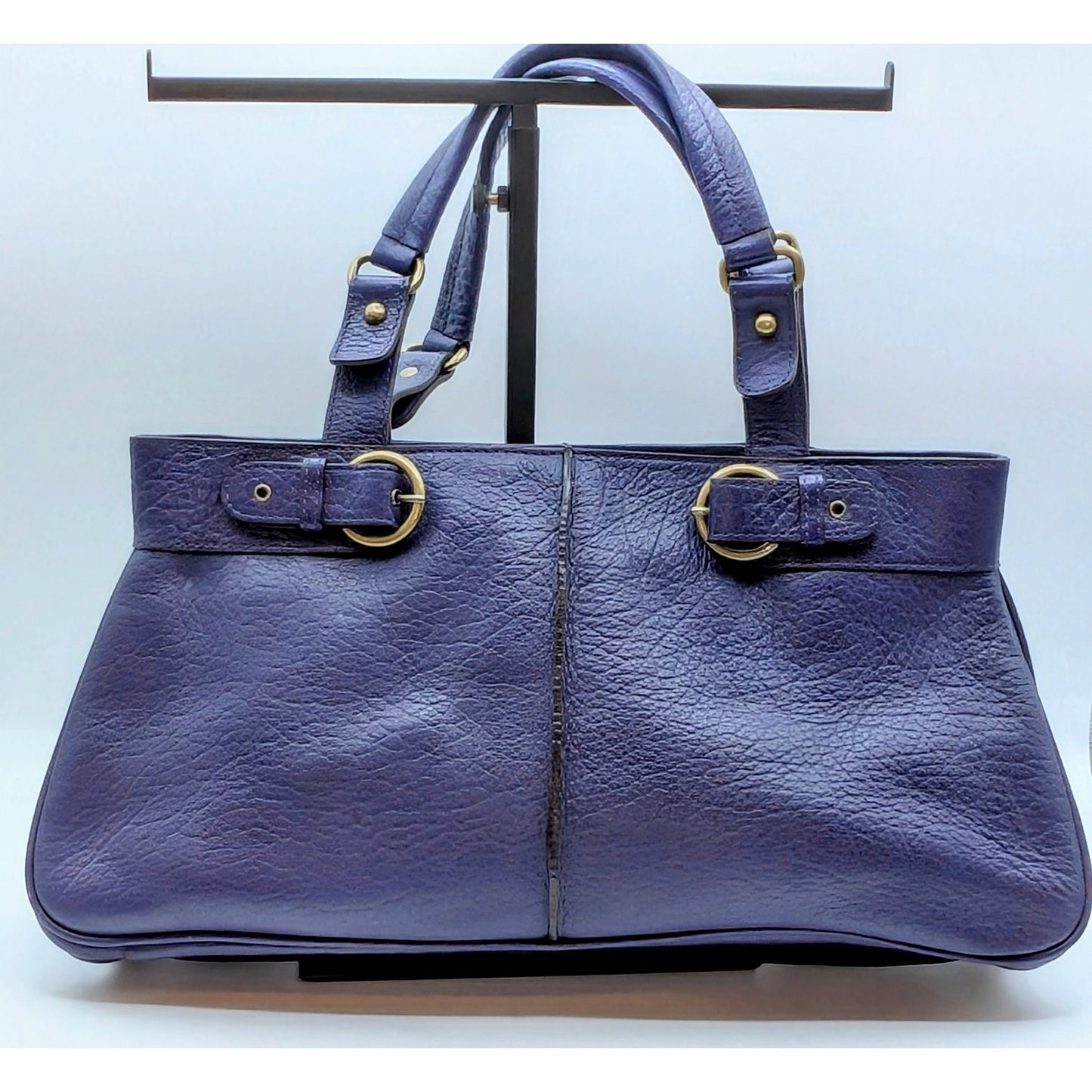 VTG Adrienne Vittadini Magnetic Purple Violet Tessa Pebble Leather Satchel
