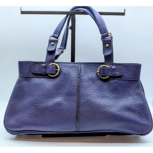 VTG Adrienne Vittadini Magnetic Purple Violet Tessa Pebble Leather Satchel