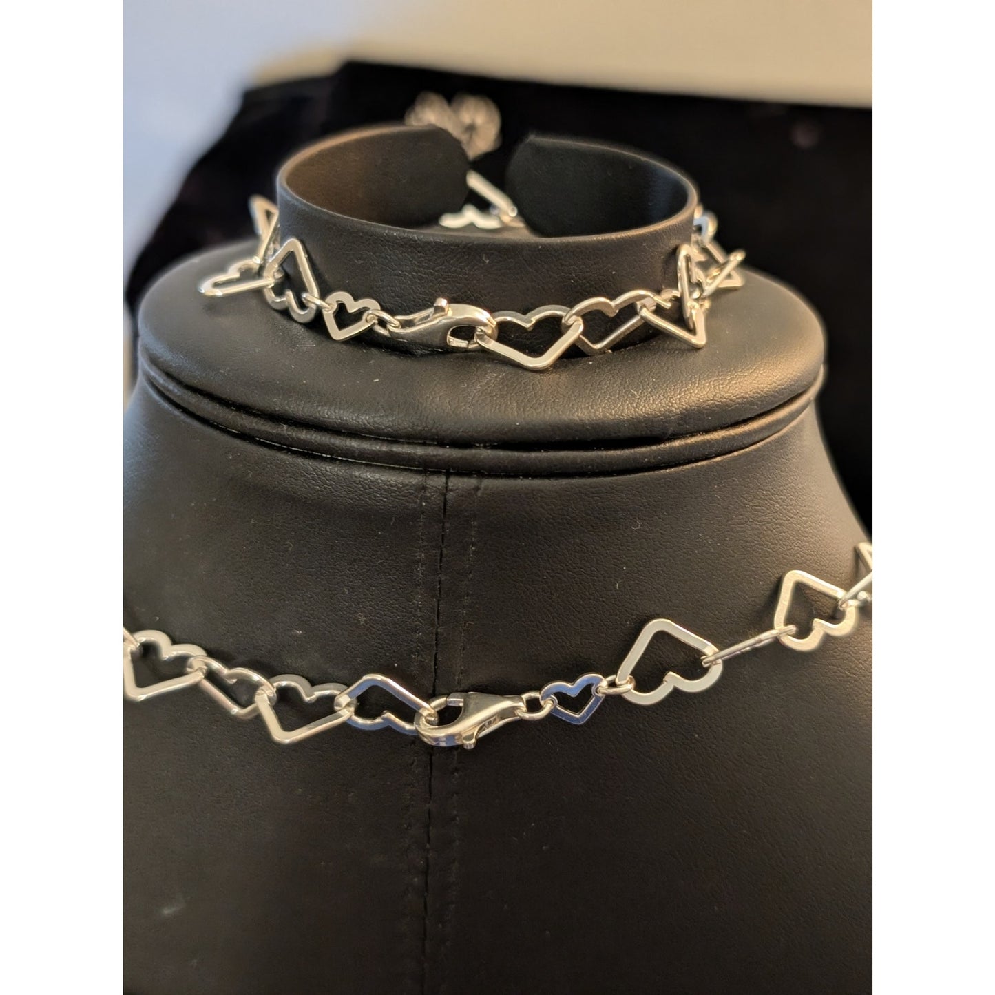 Milor 925 Sterling Silver Italy 10mm Heart Link 18" Necklace & 8" Bracelet Set