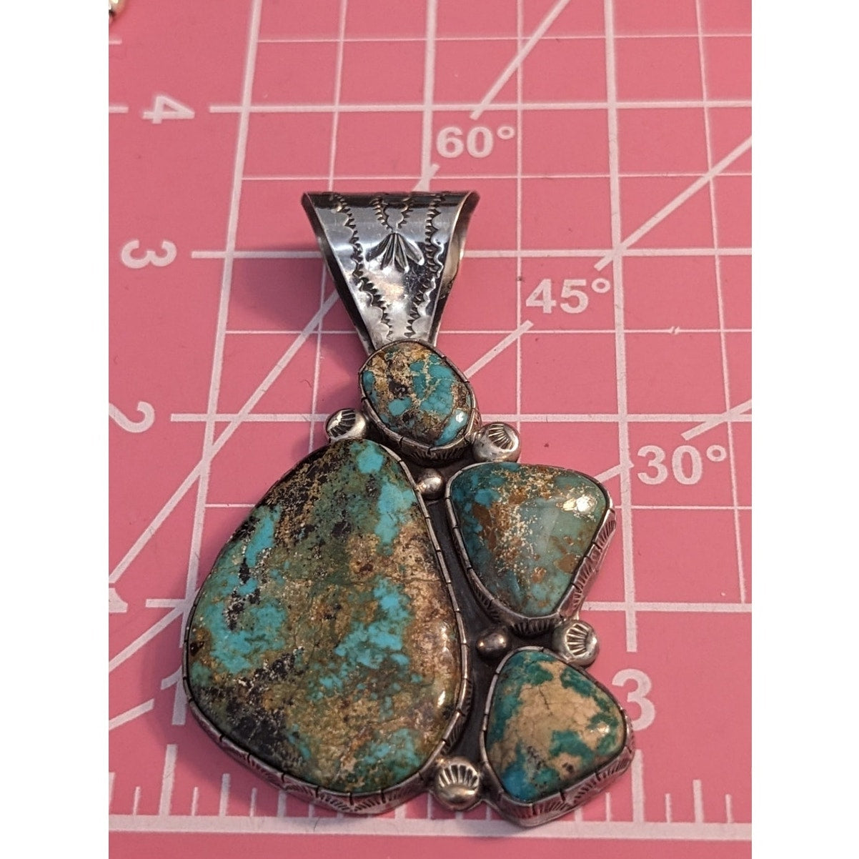 Sterling Silver Lee Bennett 4 Stone Turquoise Navajo Native American Pendant 38g