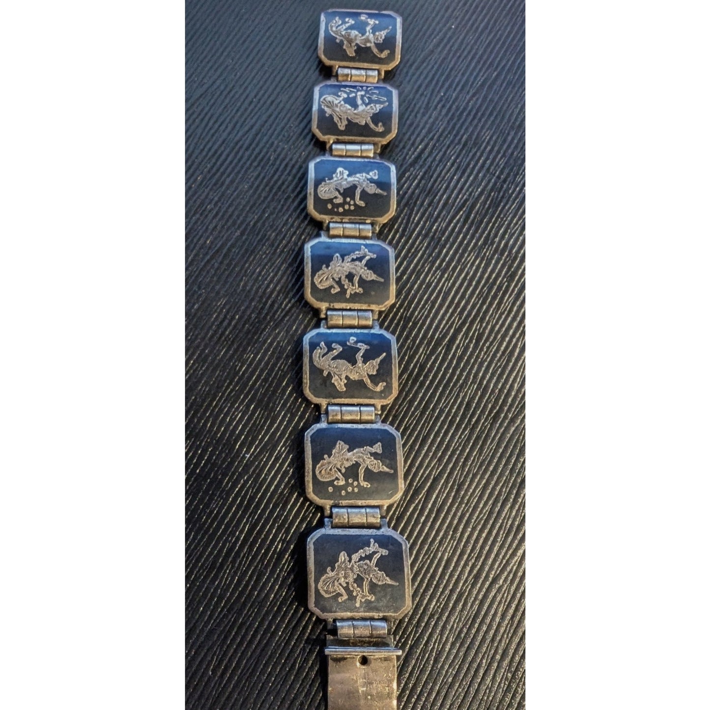 Vintage Siam Niello Sterling Silver Signed BB Sterling Panel Link Bracelet