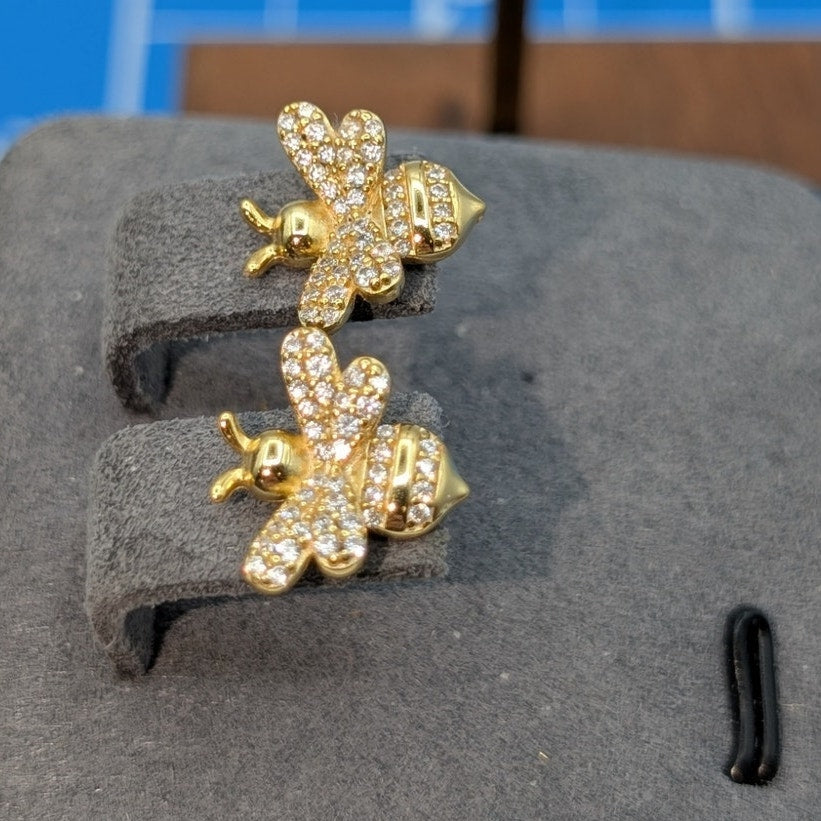 Nanette Lepore Gold Tone 925 Sterling Silver Cubic Zirconia Bee Stud Earrings