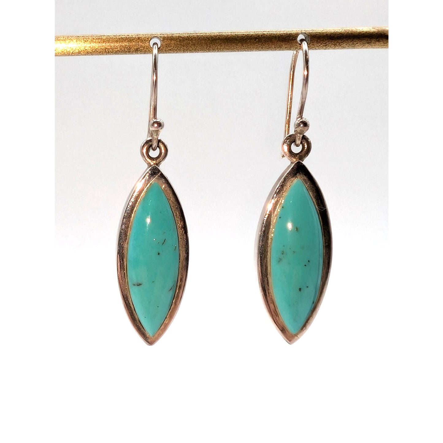 Artisan Peyote Bird Designs Sterling Silver Turquoise Dangle Earrings - 10.3g