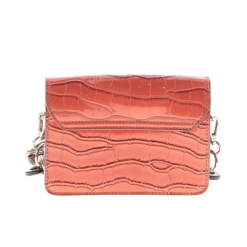 ASOS Pumpkin Faux Croc Tortoise Ring Chain Link Strap Shoulder Bag