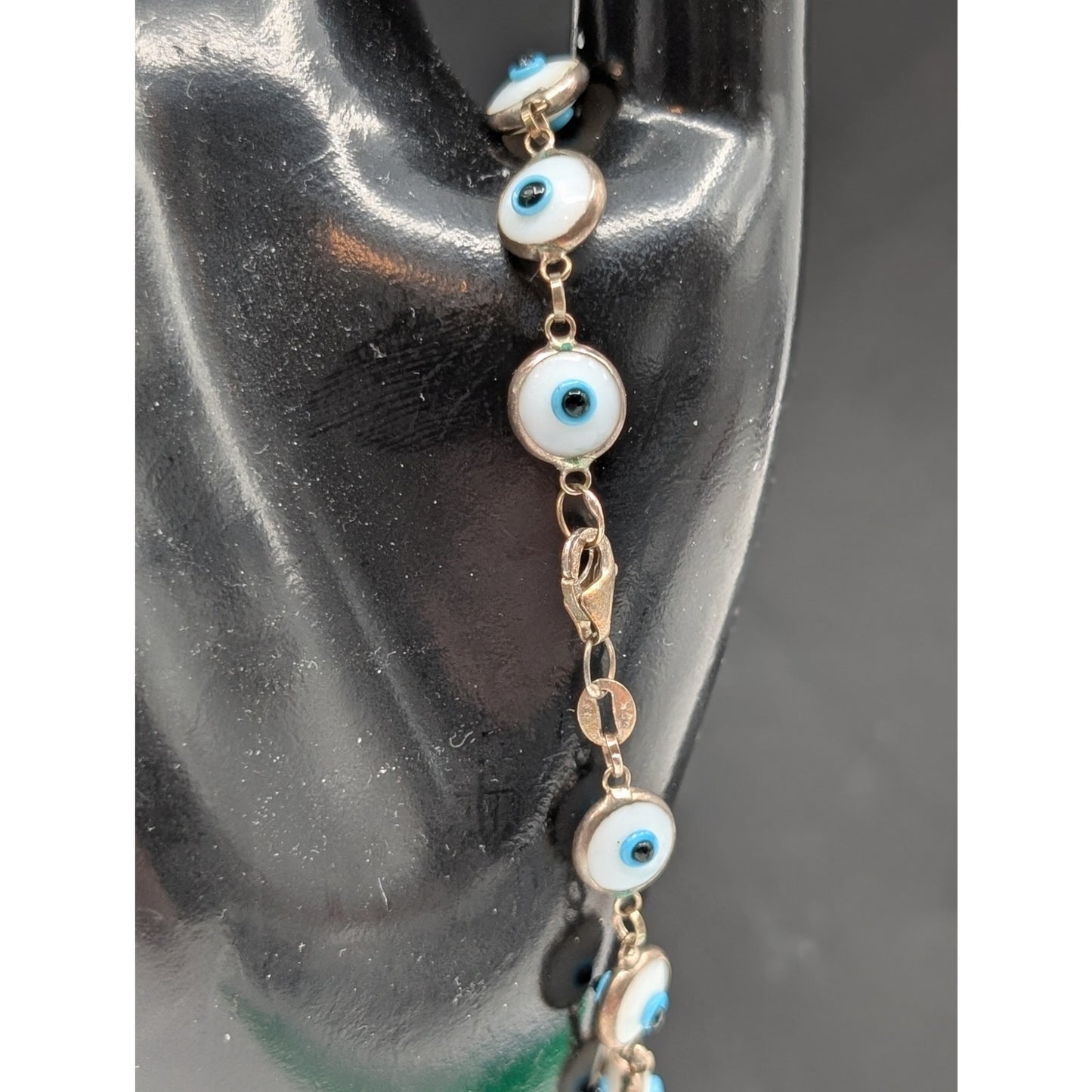 925 Sterling Silver Turkish Glass Bead Evil Eye 8" Bracelet