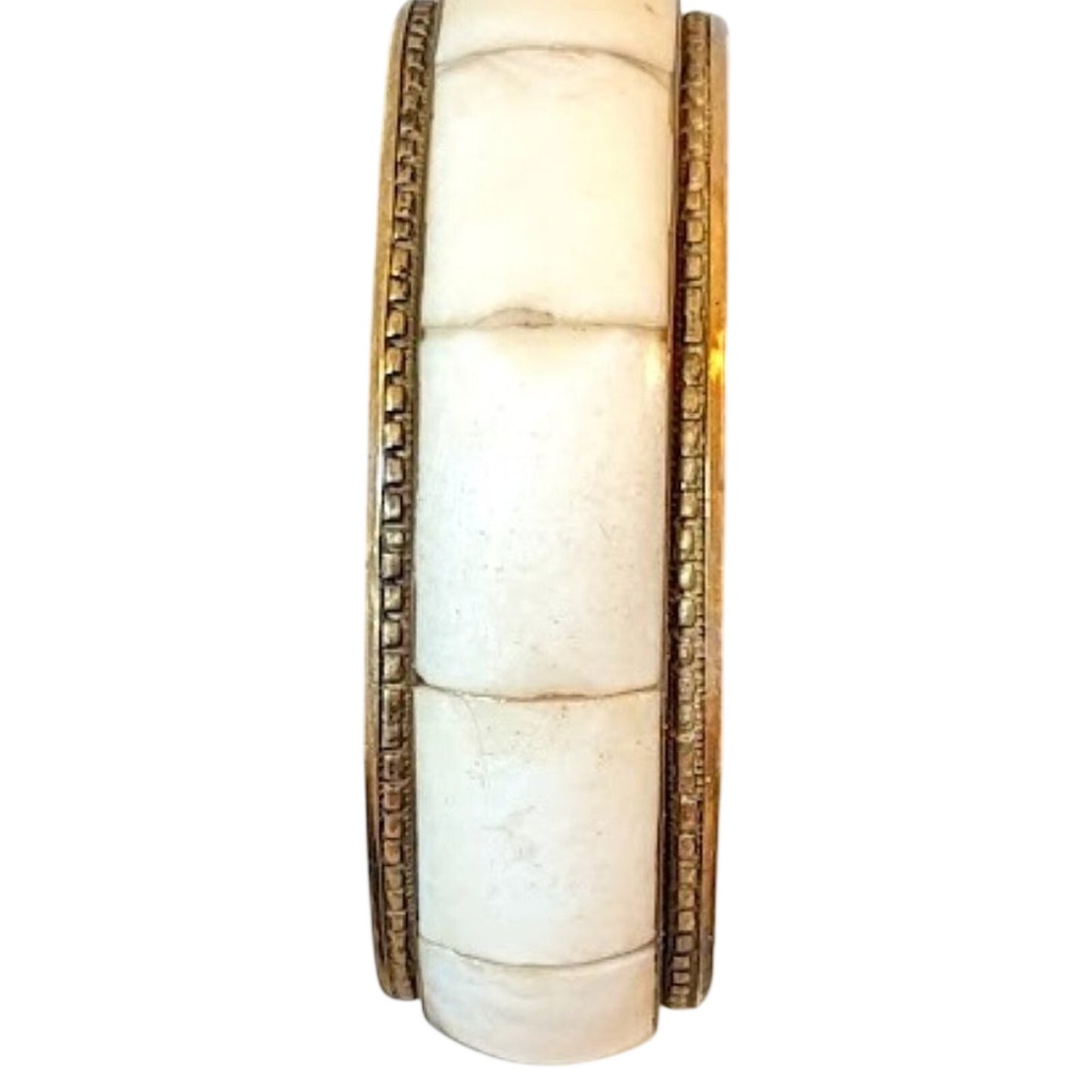 Cream Stone Inlay Brass Bangle
