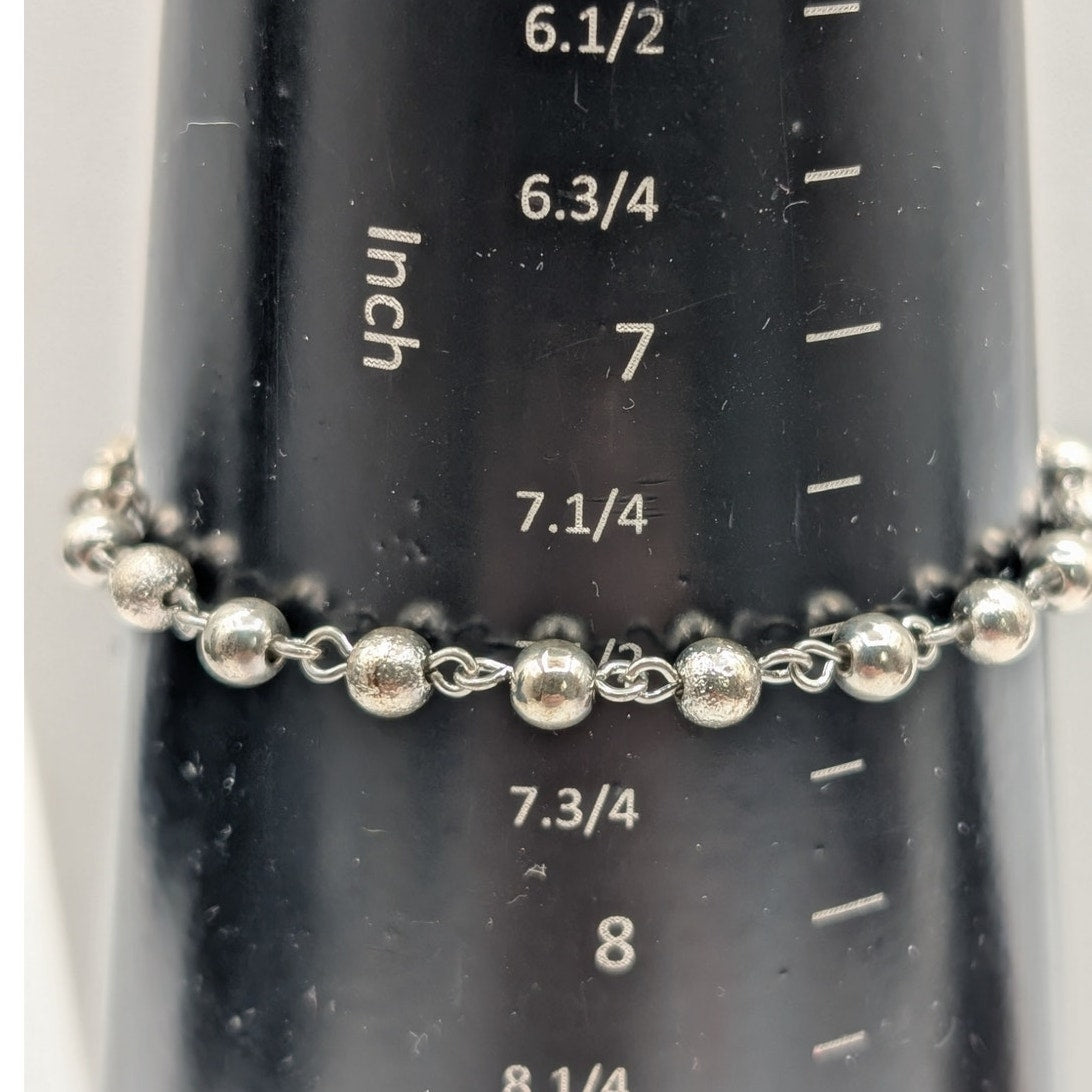 925 Sterling Silver Textured and Polished Bead Chain Bracelet
