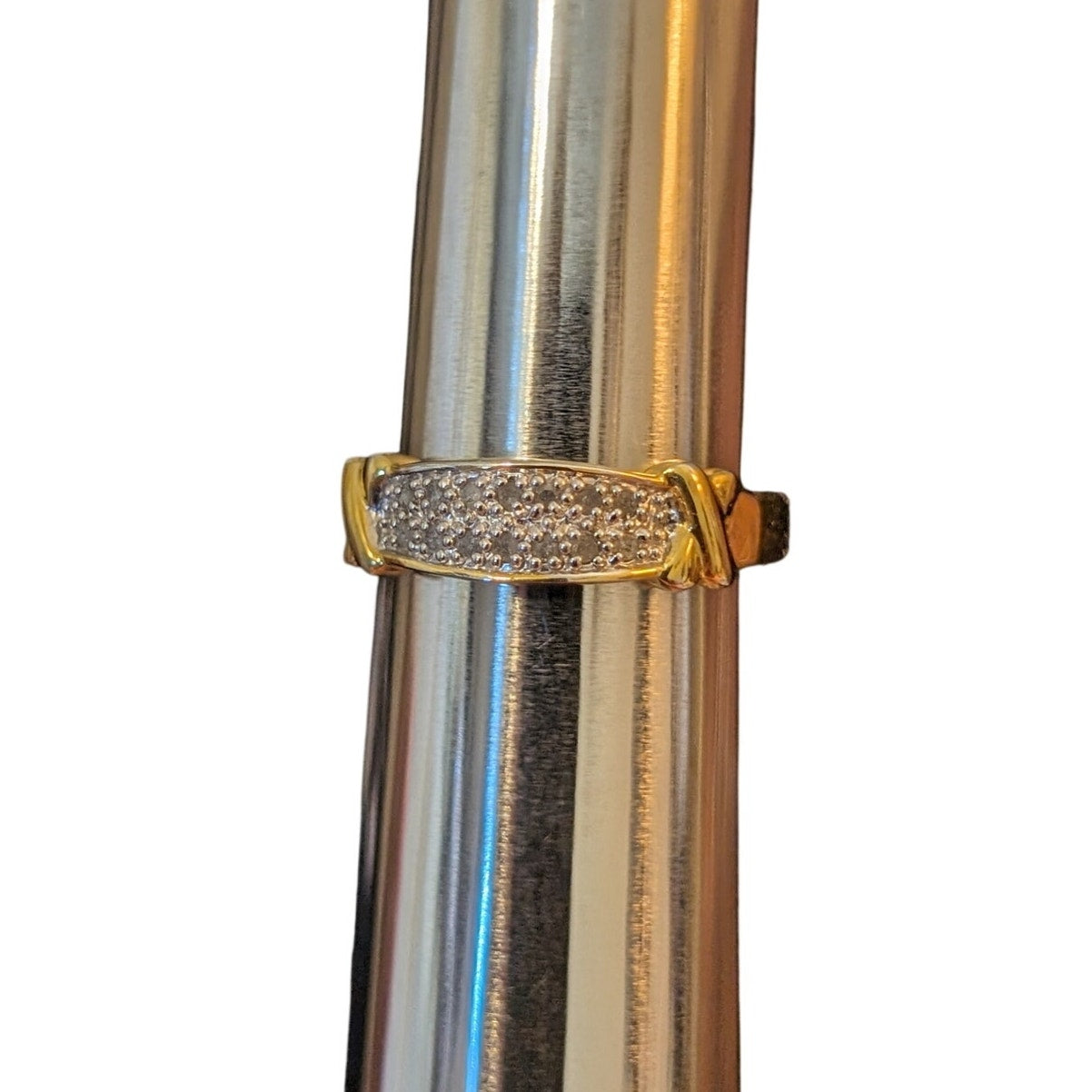 925 Sterling Silver Vermeil Two Tone X Diamond Band Ring Size 10