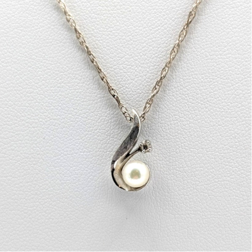 Vintage 925 Sterling Silver Pearl White Sapphire Pendant Chain 19.5" Necklace