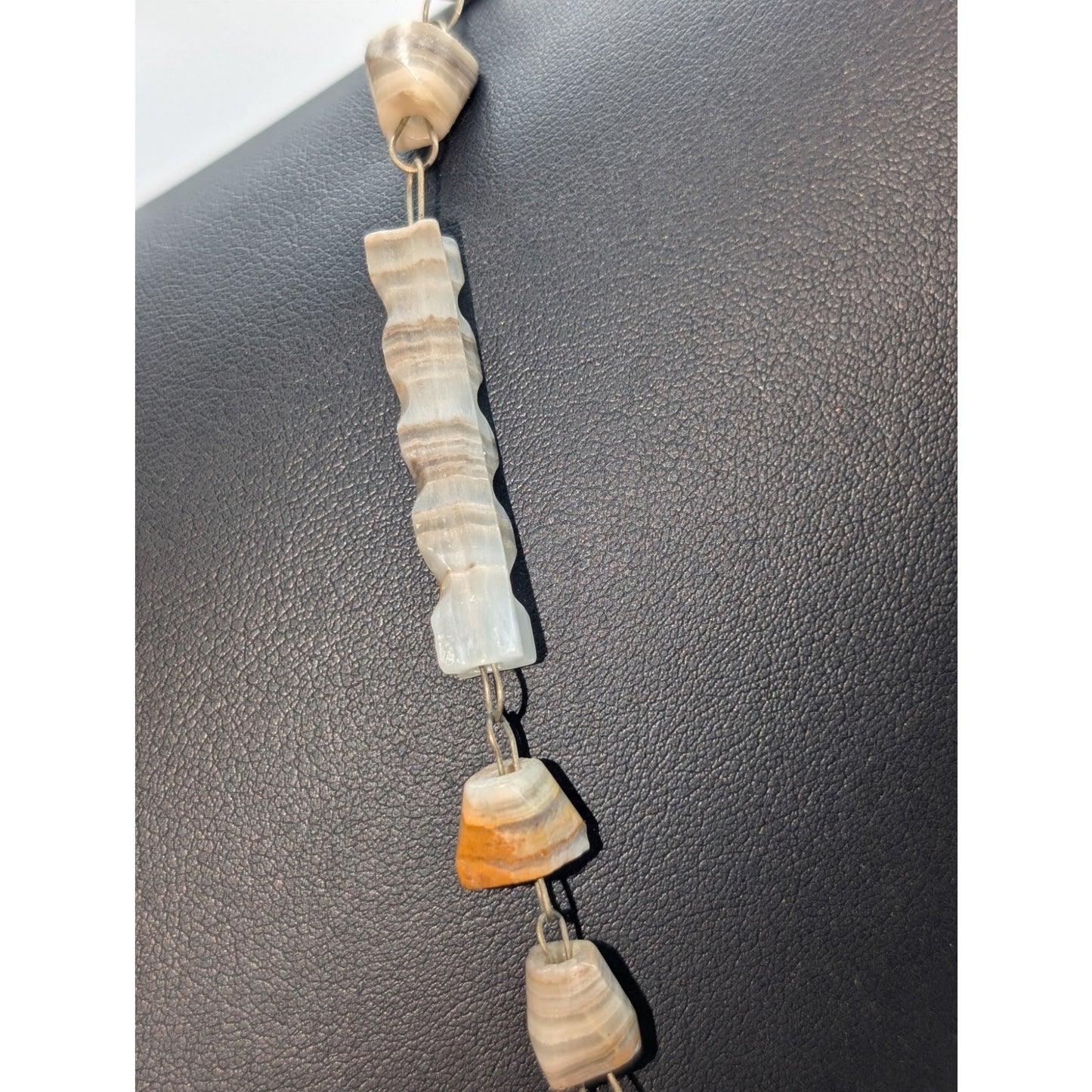 Vintage Mexican Carved Onyx Aztec Mayan Pendant Stone Over the Head 26" Necklace