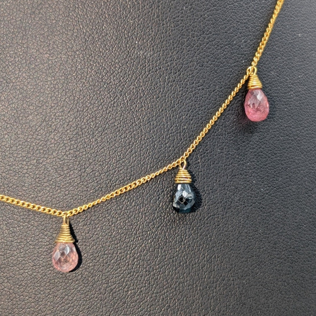 925 Sterling Vermeil Made in Bali Semi-Precious Gemstone Briolette Necklace