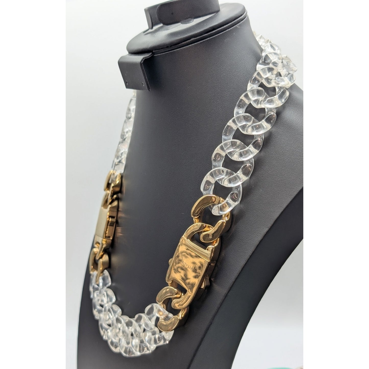 Vitaly Clear Lucite Cuban Chain Gold Tone Buckle Clasp Necklace & Bracelet Set