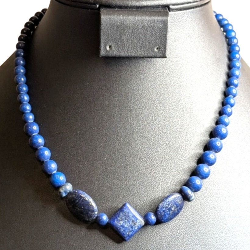 Natural Blue Egyptian Lapis Lazuli 6mm Round Stone Sailor's Clasp 16" Necklace