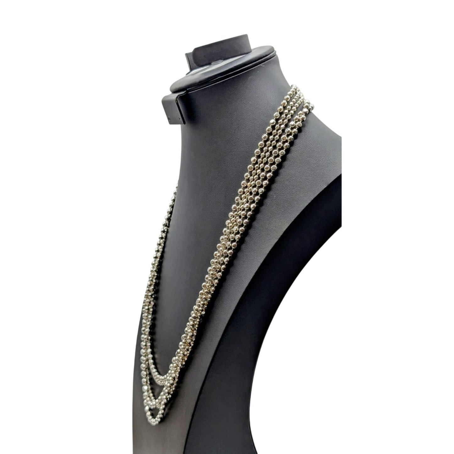 Five Strand Squared Off Bead Ball Chain Silver Tone Necklace