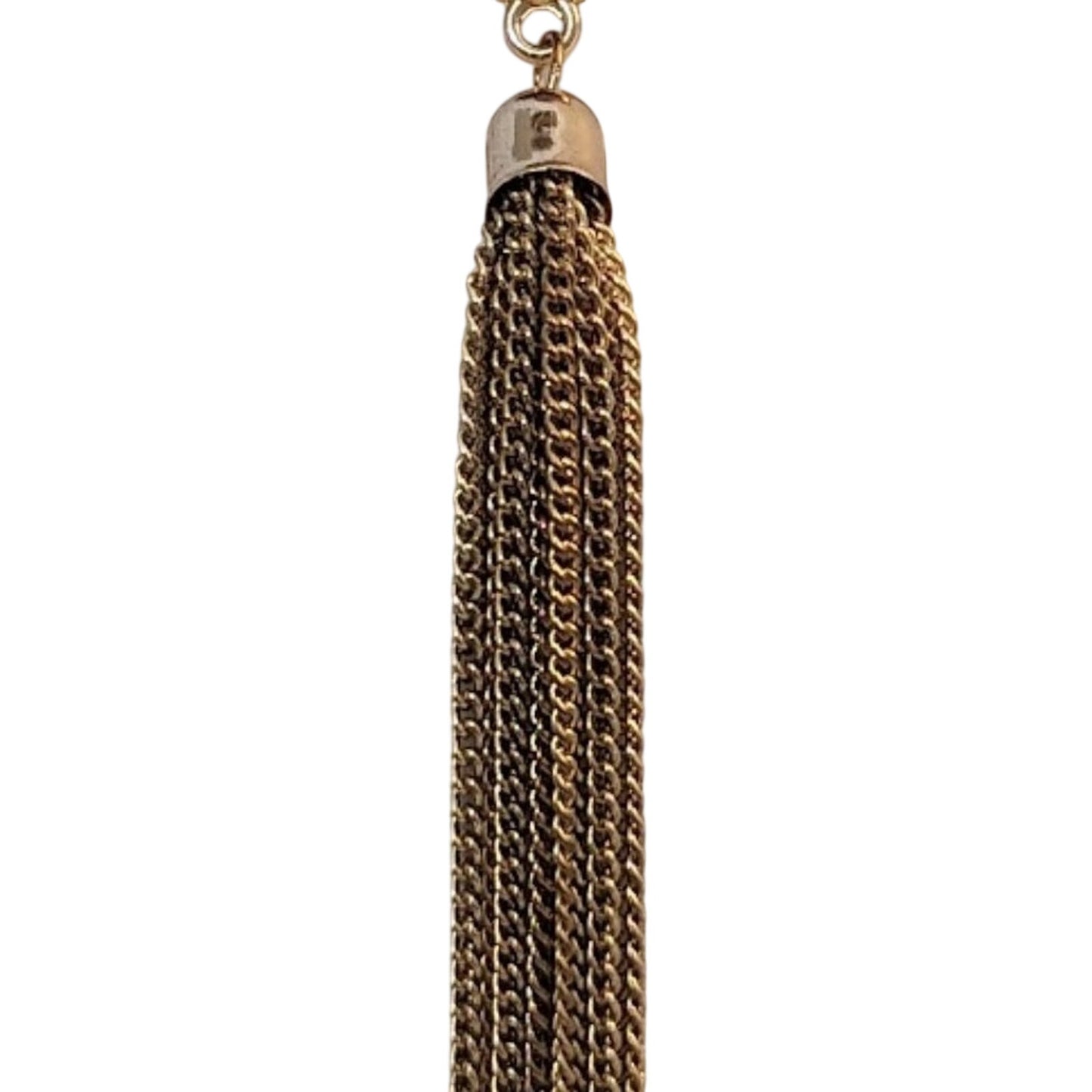 Long Gold Tone Red Reversible Pendant With Tassel