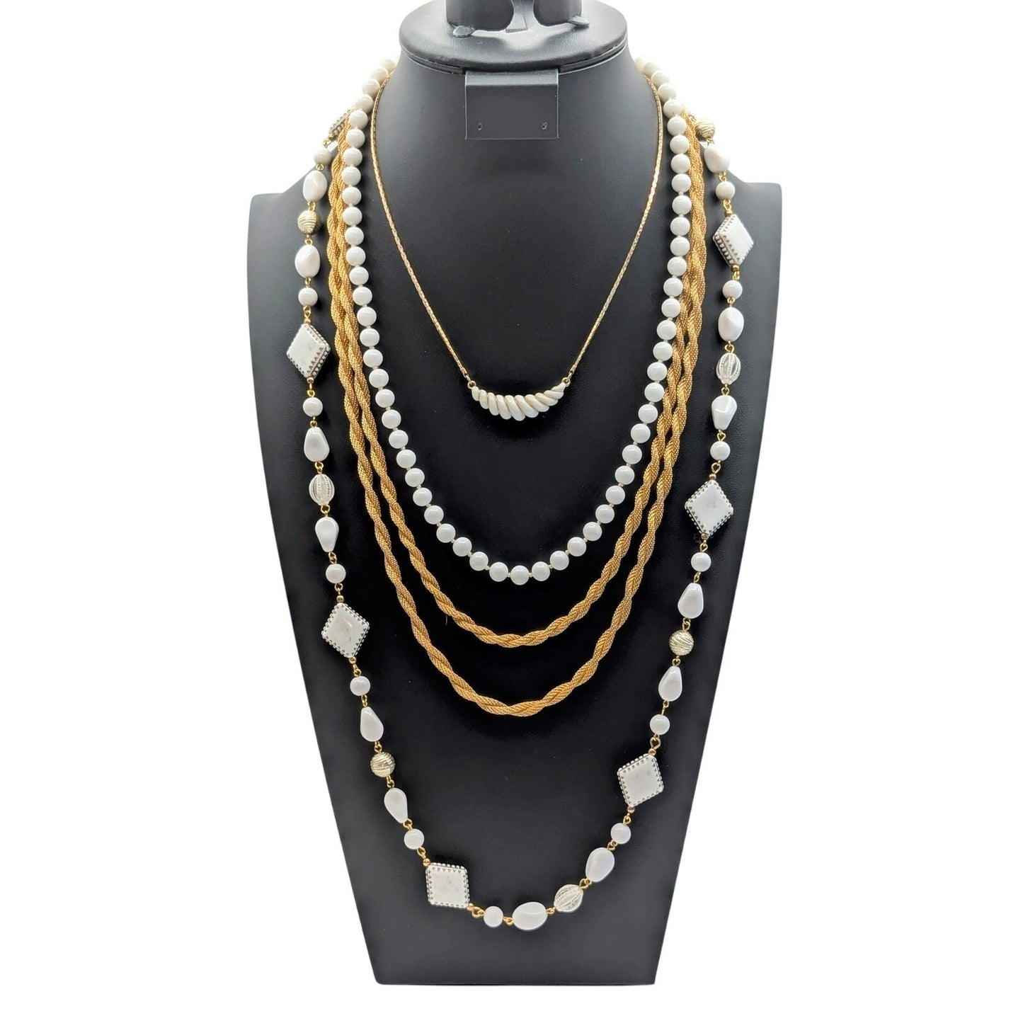 Vintage White & Gold Layered Necklace Jewelry Lot
