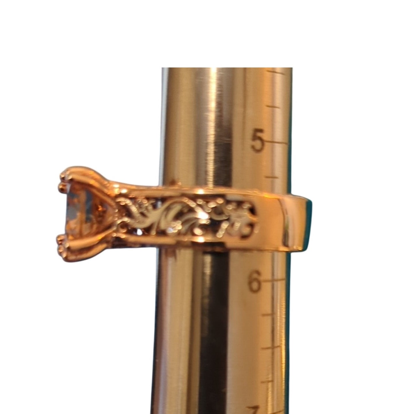 925 Two Toned Filigree Rose/Silver Metal Champagne Color Stone Ring Sz 5.5