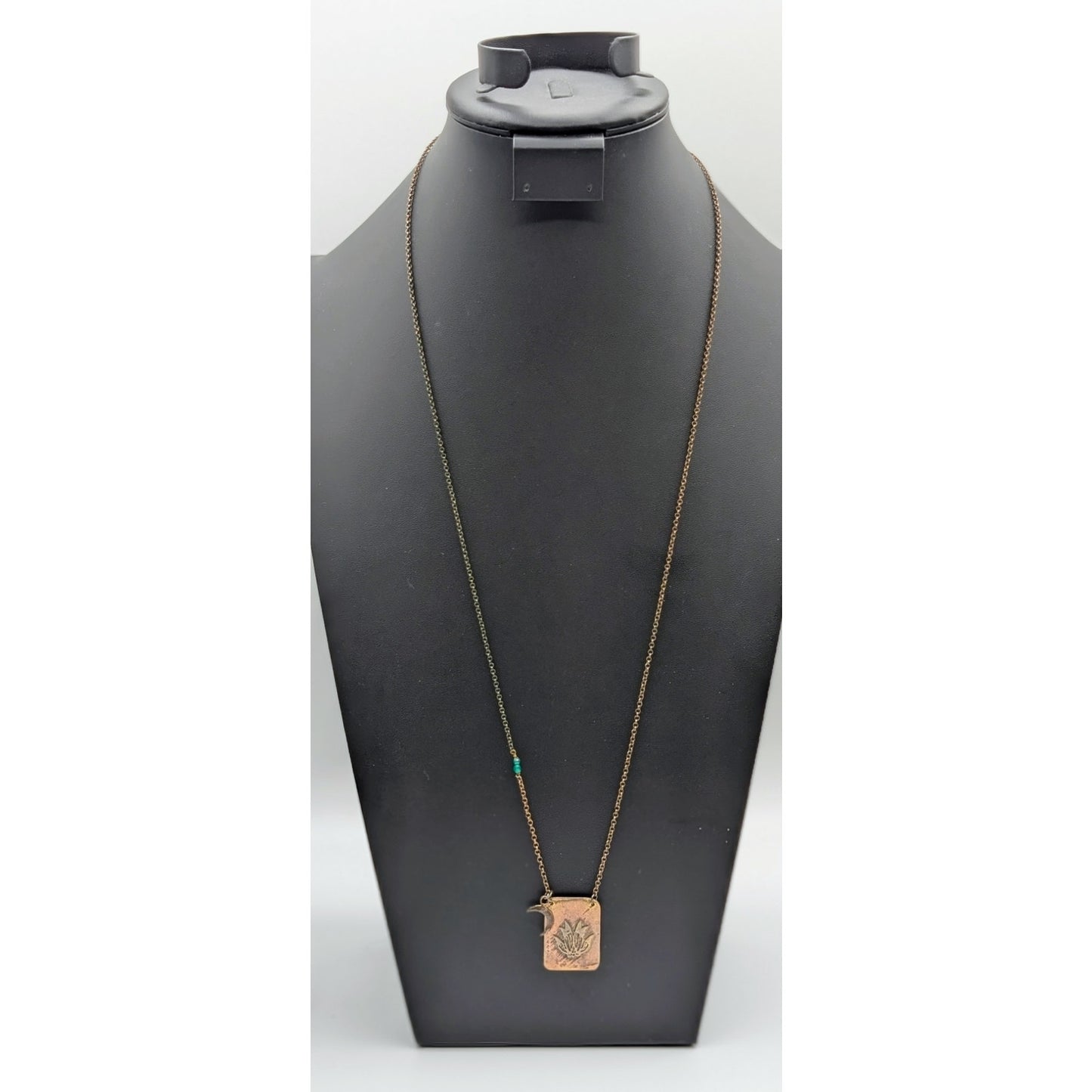 Rustic Antiqued Copper Look Flower Moon May Pendant Chain Long Necklace