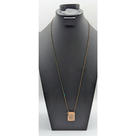 Rustic Antiqued Copper Look Flower Moon May Pendant Chain Long Necklace