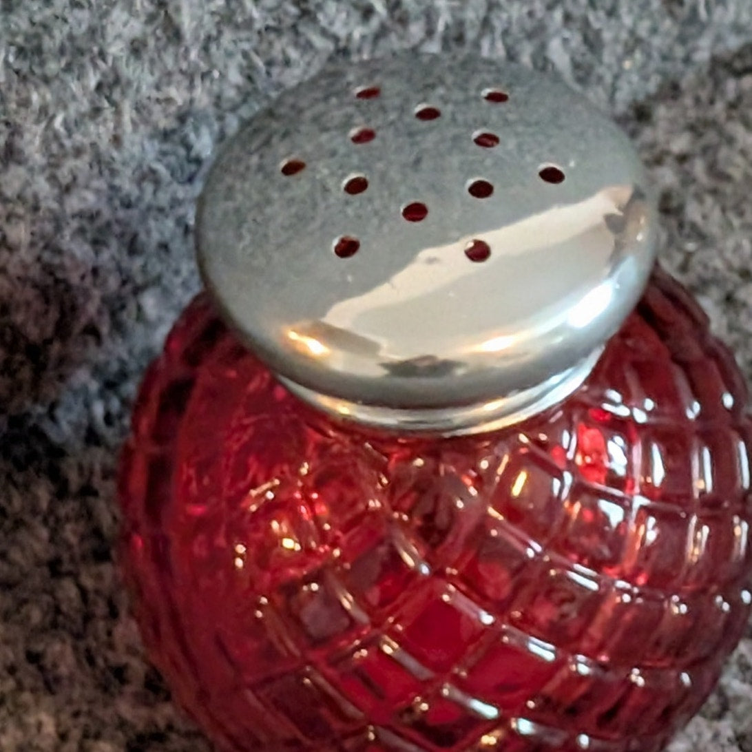 Vintage Avon Red Glass  1.5 Oz Charisma Powder Sachet Shaker Bottle