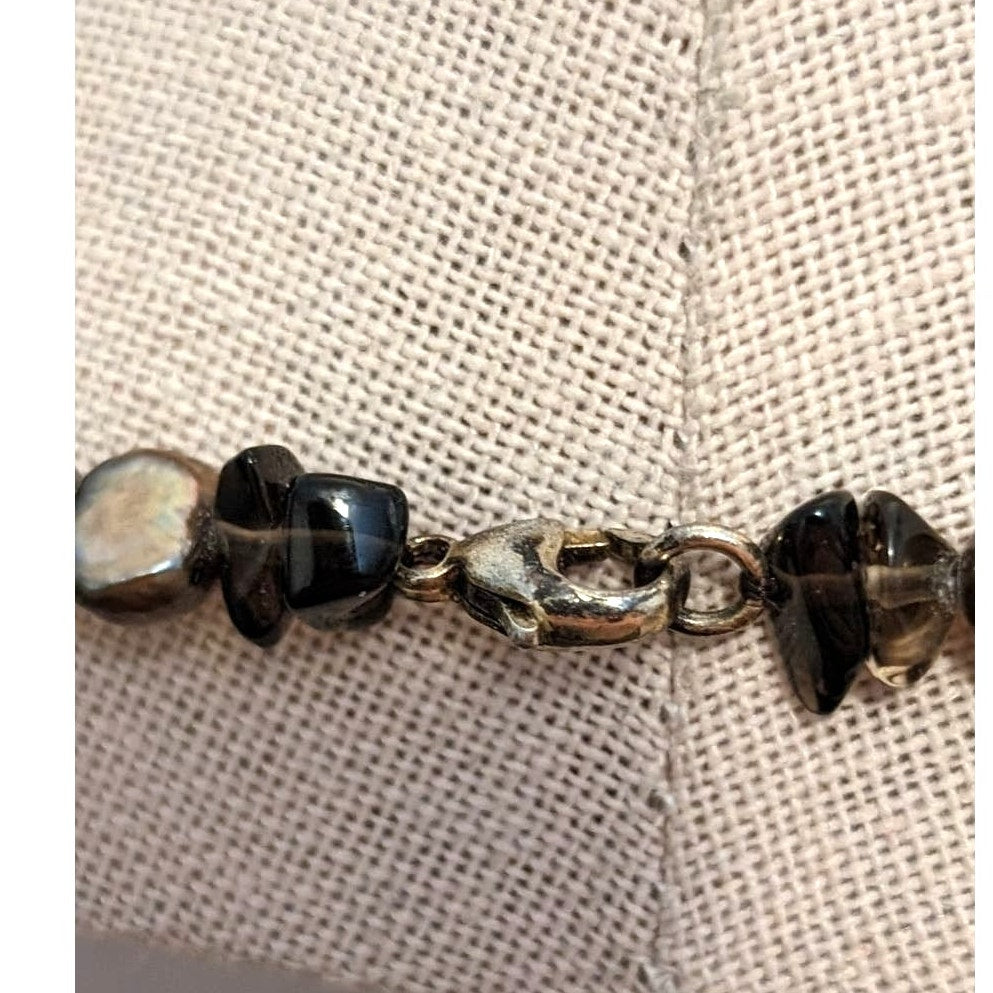 Smoky Quartz Chip Bronze Freshwater Pearl 34" Necklace