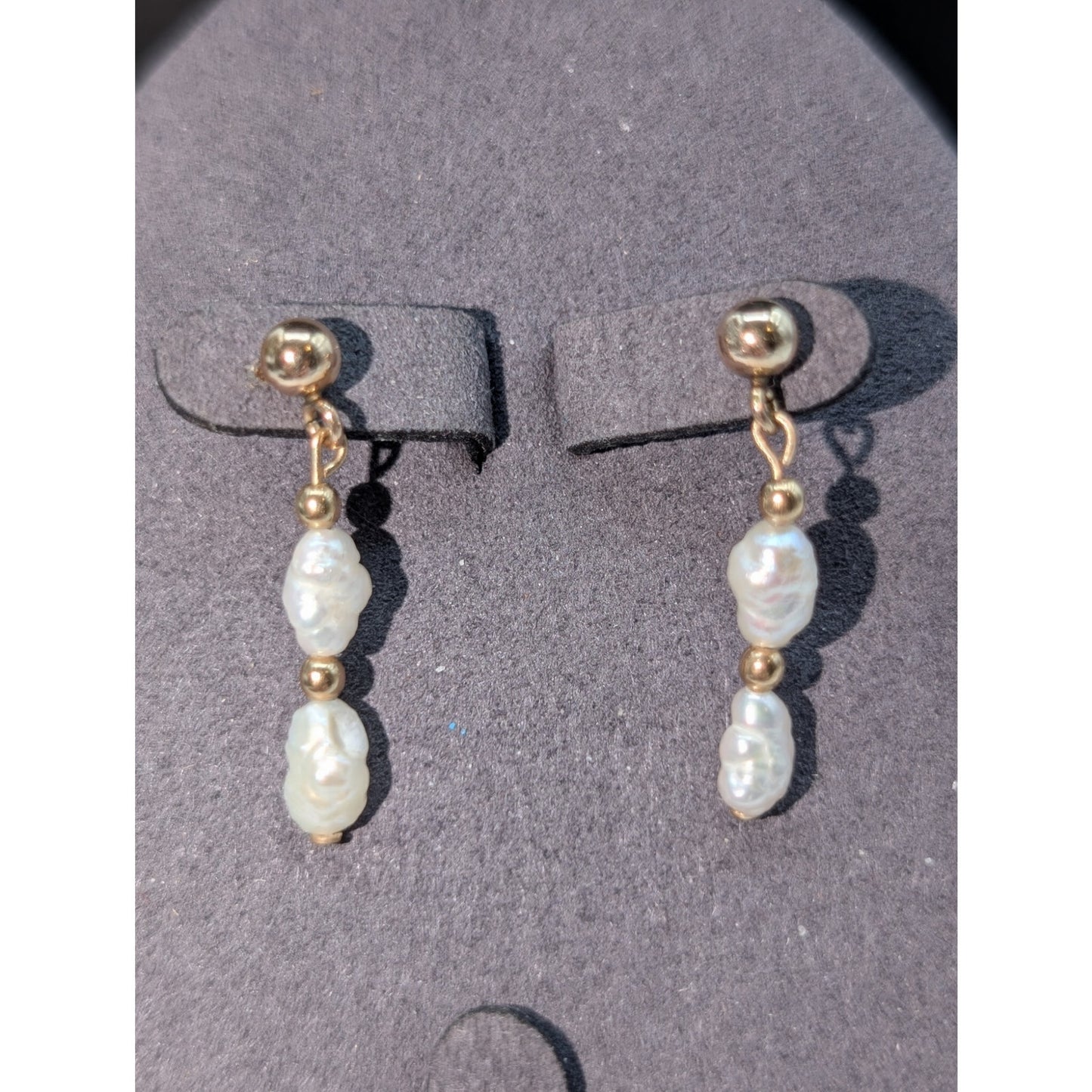 Vintage Freshwater Pearl 14K Gold Filled Post Dangle Earrings
